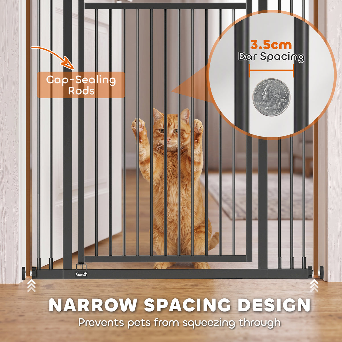 PawHut 180cm Extra Tall Cat Gate, Adjustable Pet Gate with 74-100 cm Wide, Pressure Fit, Pull-Ring Latch, Black