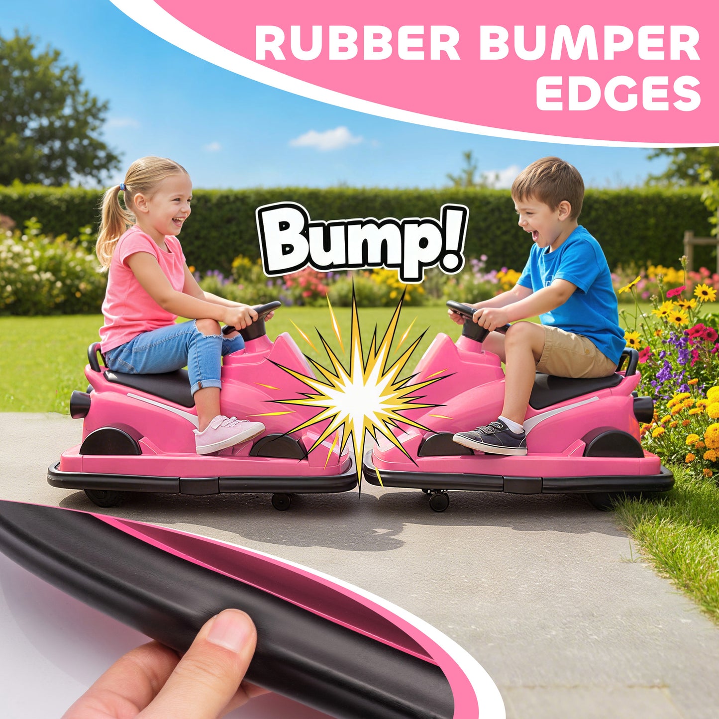 AIYAPLAY Kids Bumper Car, 360Â° Rotation Spin Electric Waltzer Car with LED Lights, Music for Ages 3-8 Years Old, Pink
