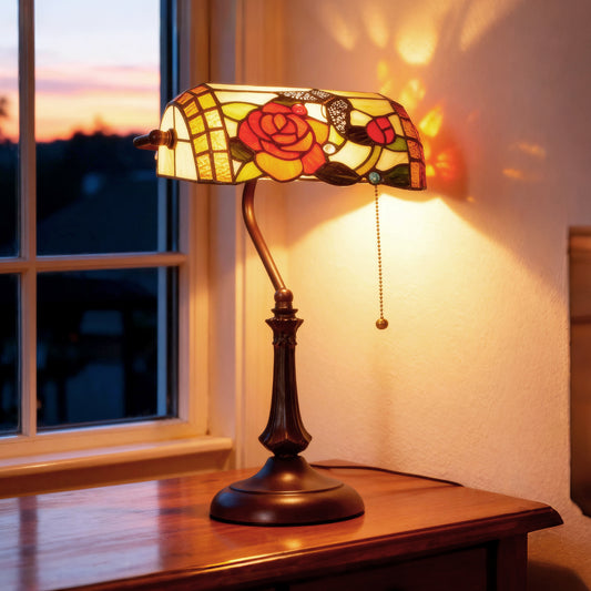 HOMCOM Tiffany-Style Rose and Butterfly Table Lamp - Multi