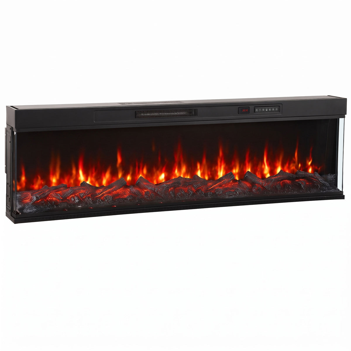 HOMCOM 60" Electric Fireplace Insert, 3-Sided Freestanding/Wall Recessed Electric Fire Heater with Adjustable Flame, 1800W Default Title