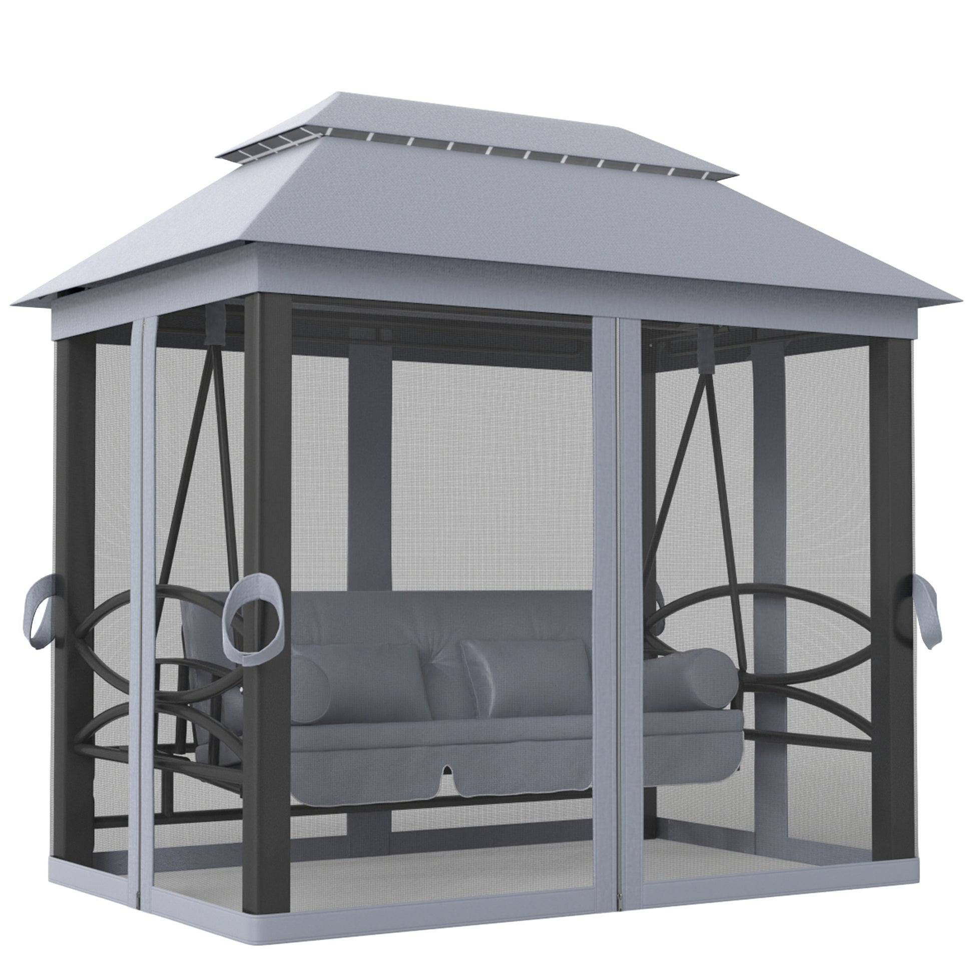 Outsunny 3 Seater Swing Chair Hammock Gazebo Lounger Cushioned Seat Waterproof Grey