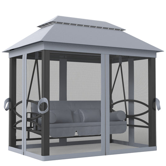 Outsunny 3 Seater Swing Chair Hammock Gazebo Lounger Cushioned Seat Waterproof Grey