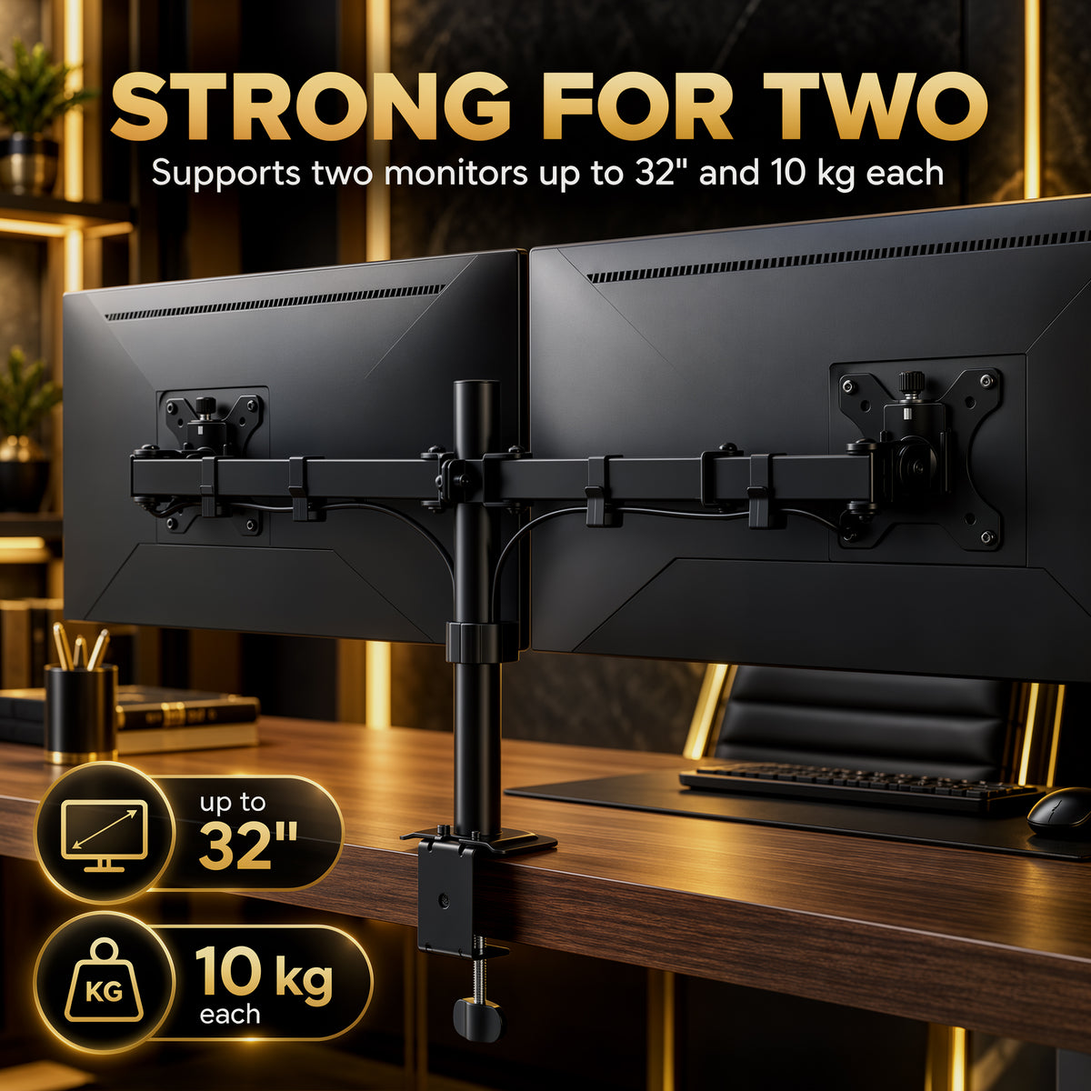 HOMCOM Dual Monitor Stand for 2 Screens up to 32", Height Adjustable Monitor Riser with Tilt, Swivel & 360Â° Rotation