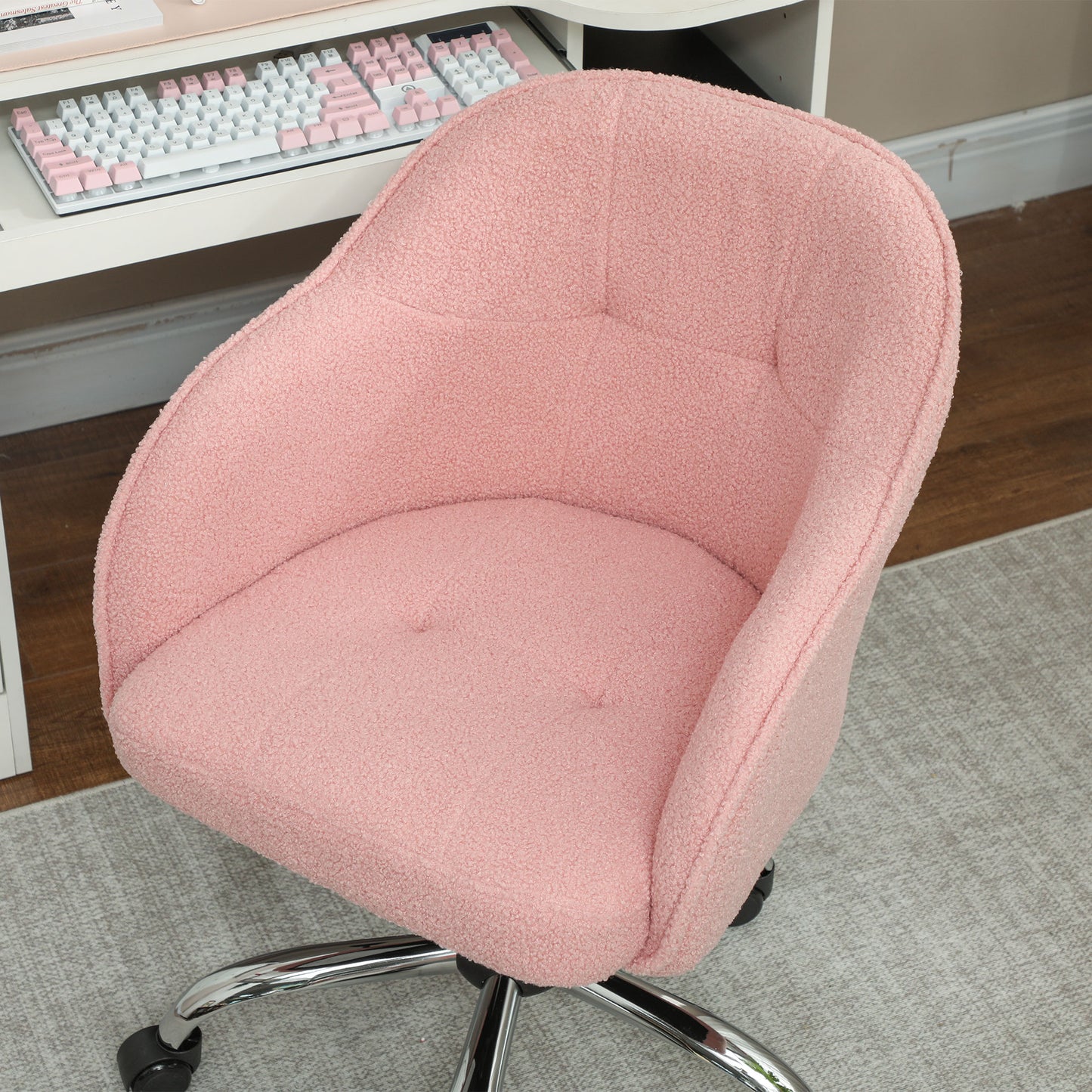 HOMCOM 46-56 cm Teddy Fleece Office Chair - Pink