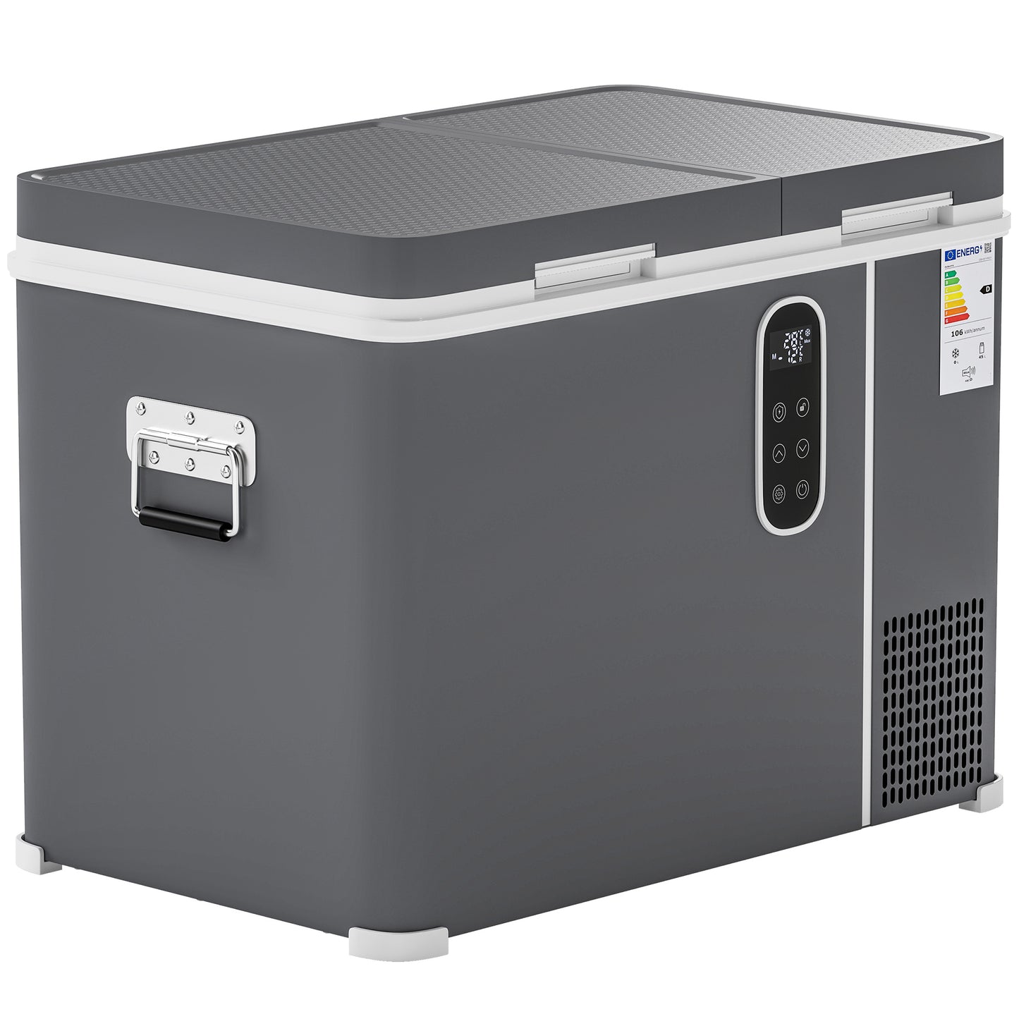 Outsunny 45L Compressor Car Fridge Freezer, Dual Zone Camping Refrigerator with App Control, Grey