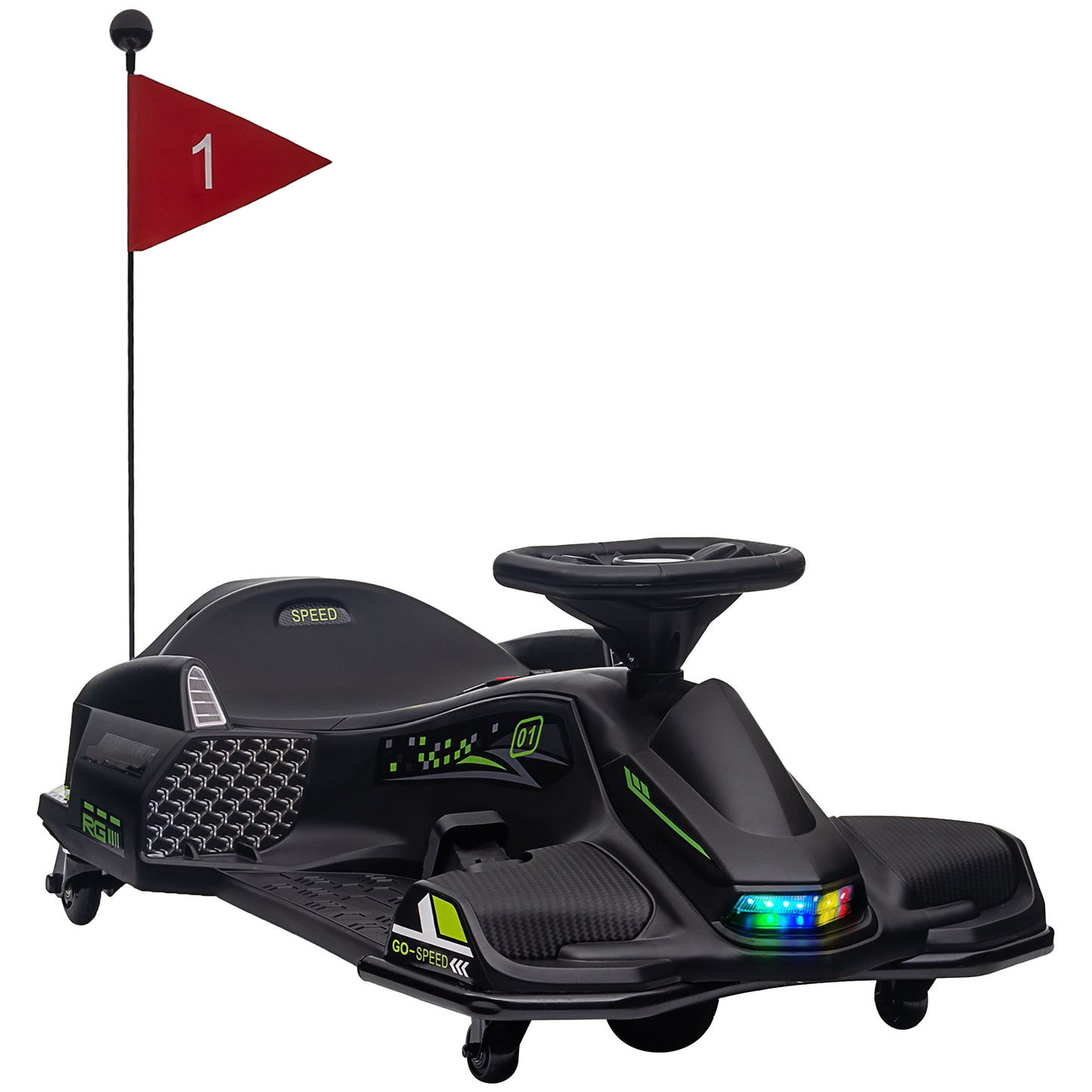HOMCOM 12V Kids Electric Go Kart with Music, LED Lights, Slow Start, Black Default Title