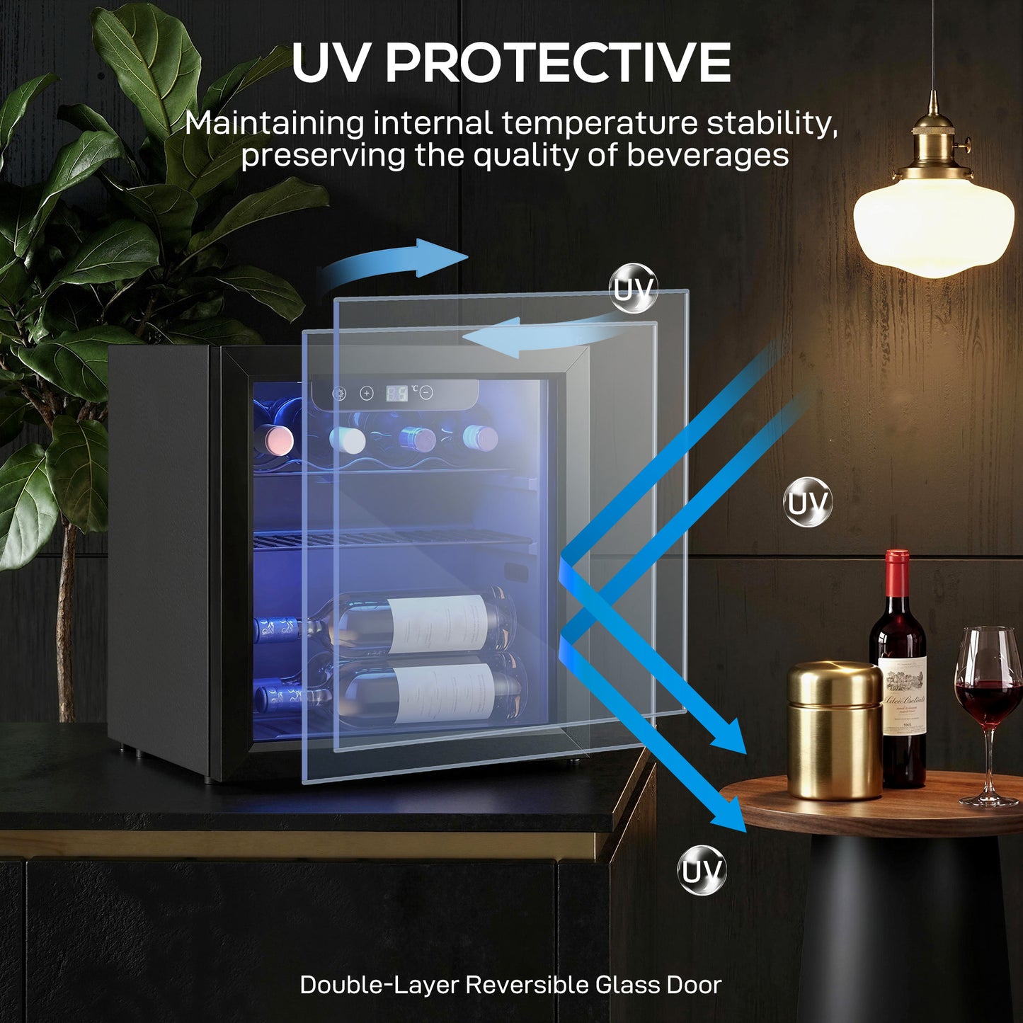 HOMCOM 12 Bottle Wine Cooler, 36 Litre Capacity, 4-16Â°C Under Counter Drinks Beer Wine Fridge with Glass Door, LED Light, Black