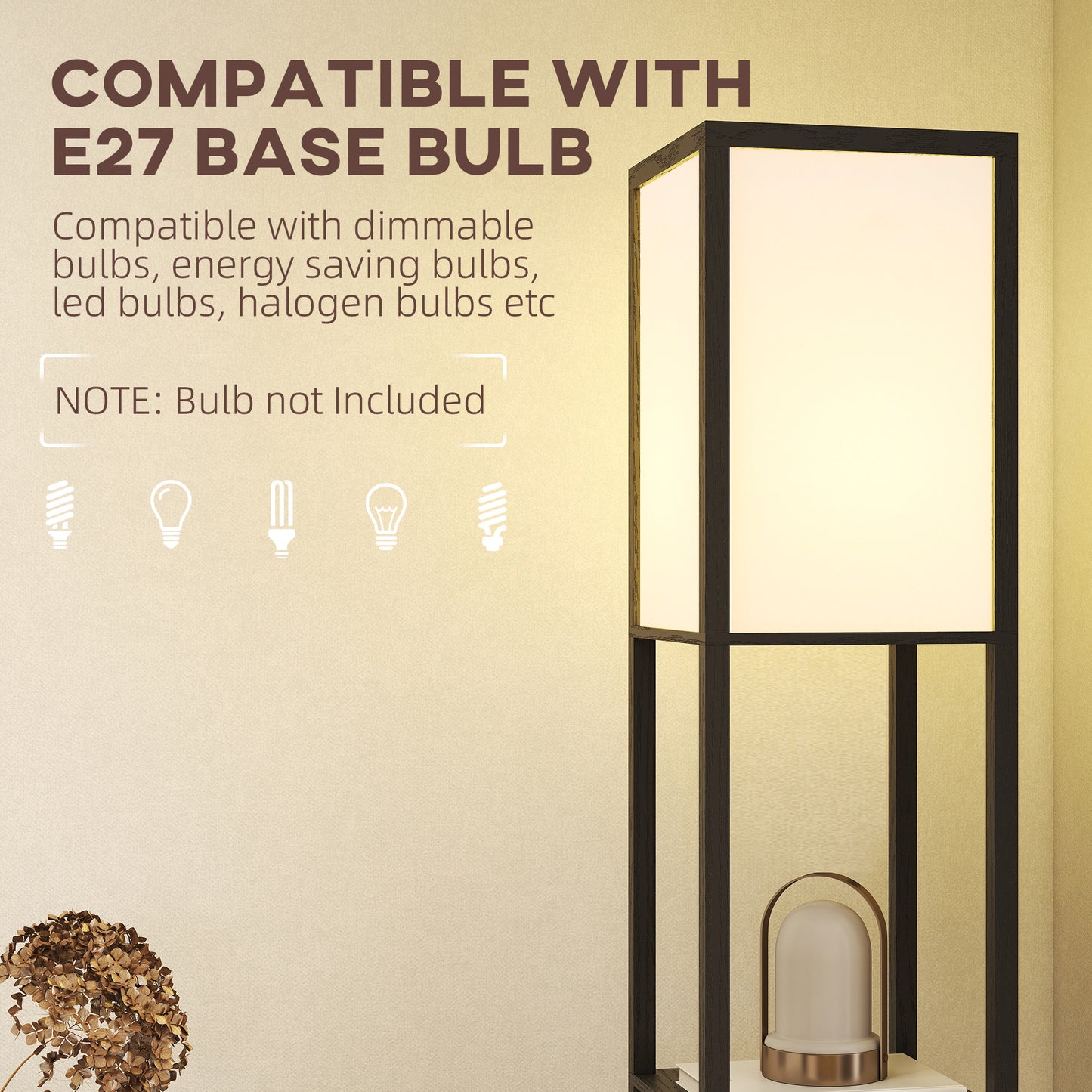 HOMCOM Floor Lamp with Shelves, 3 Layer Column Modern Standing Lamp for Living Room, Bedroom, Office, Bulb not Included, Black