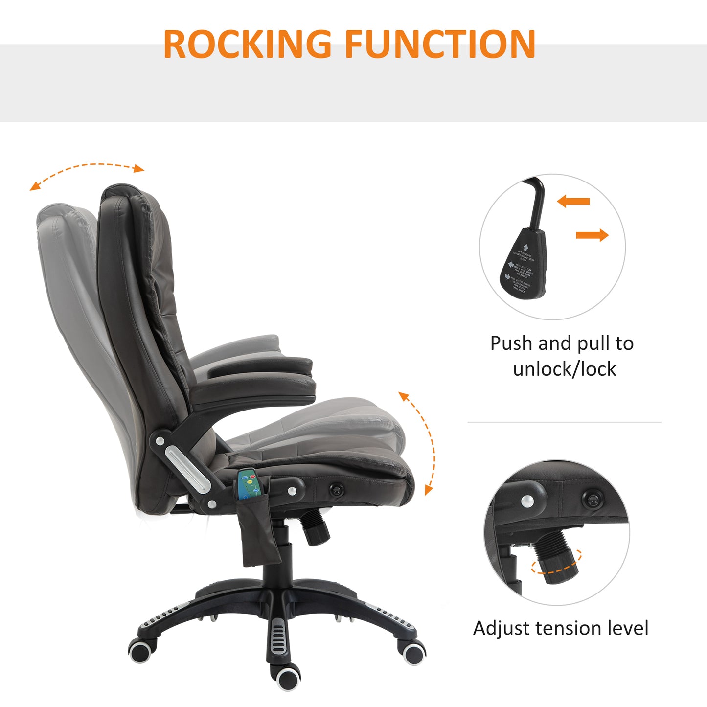 HOMCOM 6-Point Massage Office Chair with Seat Heated for Home Office, PU Leather High Back Executive Desk Chair with Adjustable Height and 360Â° Swivel for Work Study, Brown