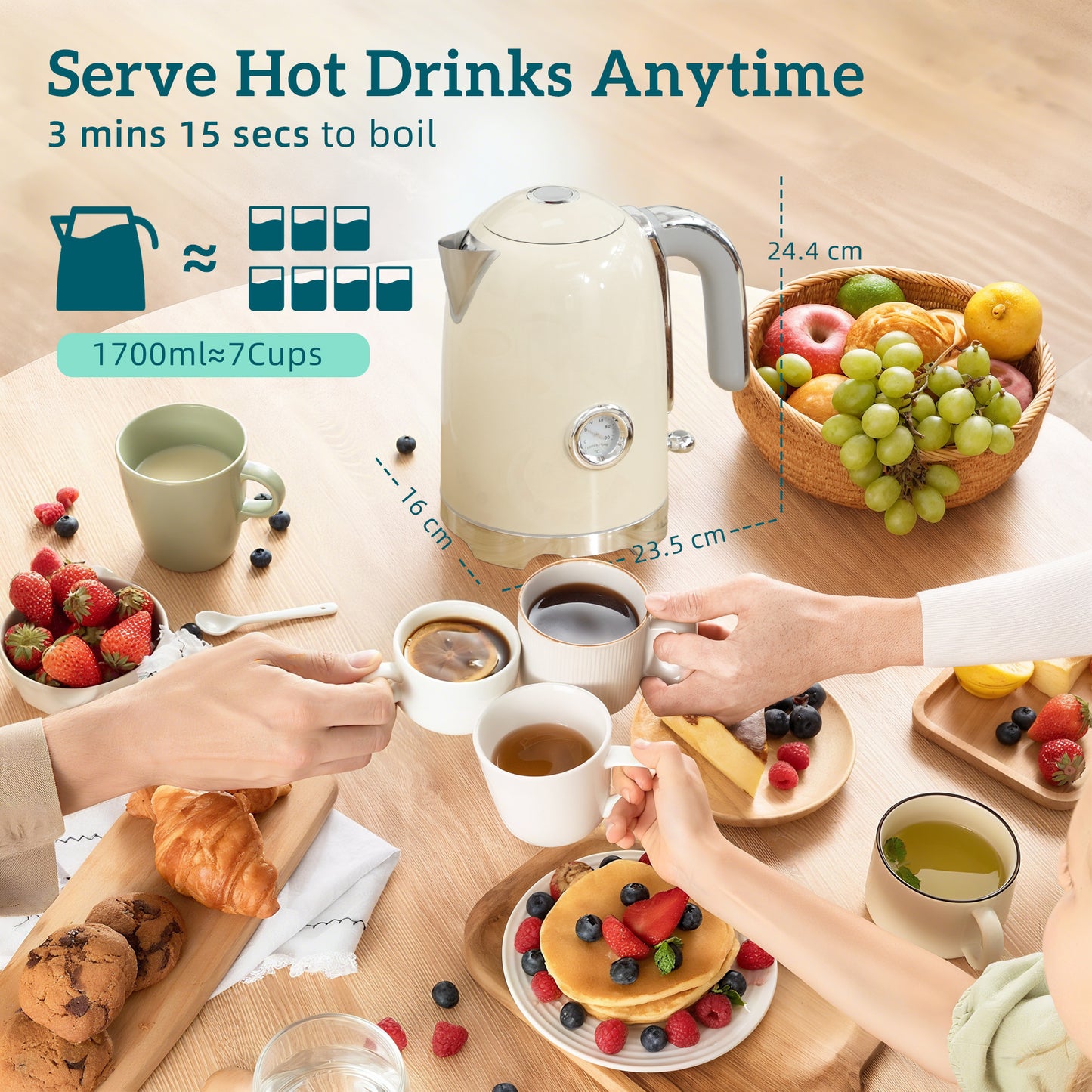 HOMCOM Retro Toaster and Kettle Set - Cream