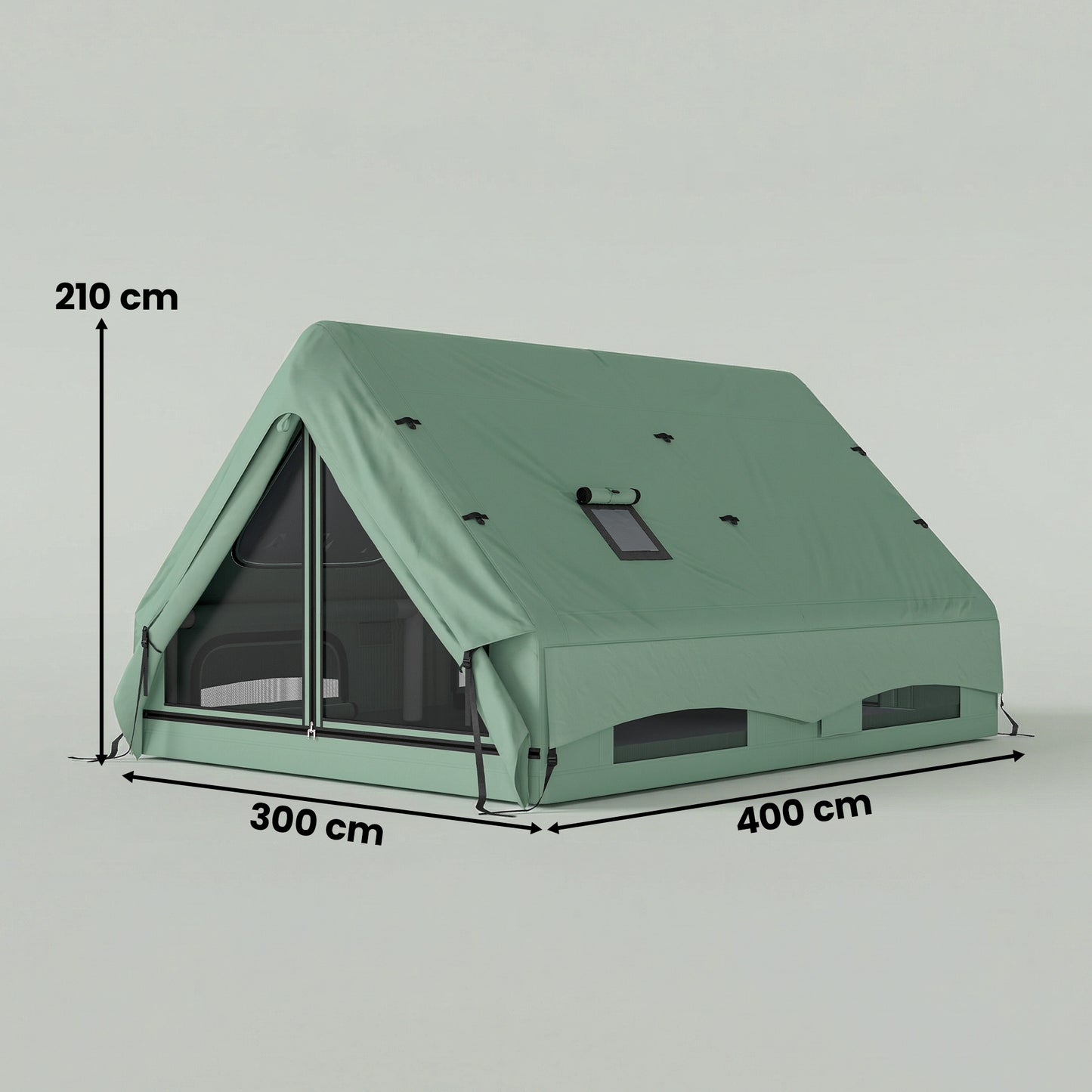 Outsunny Inflatable Camping Tent, 4 Season Hot Tent 10000mm Waterproof with Chimney Opening, Sky Light and Air Pump, Green