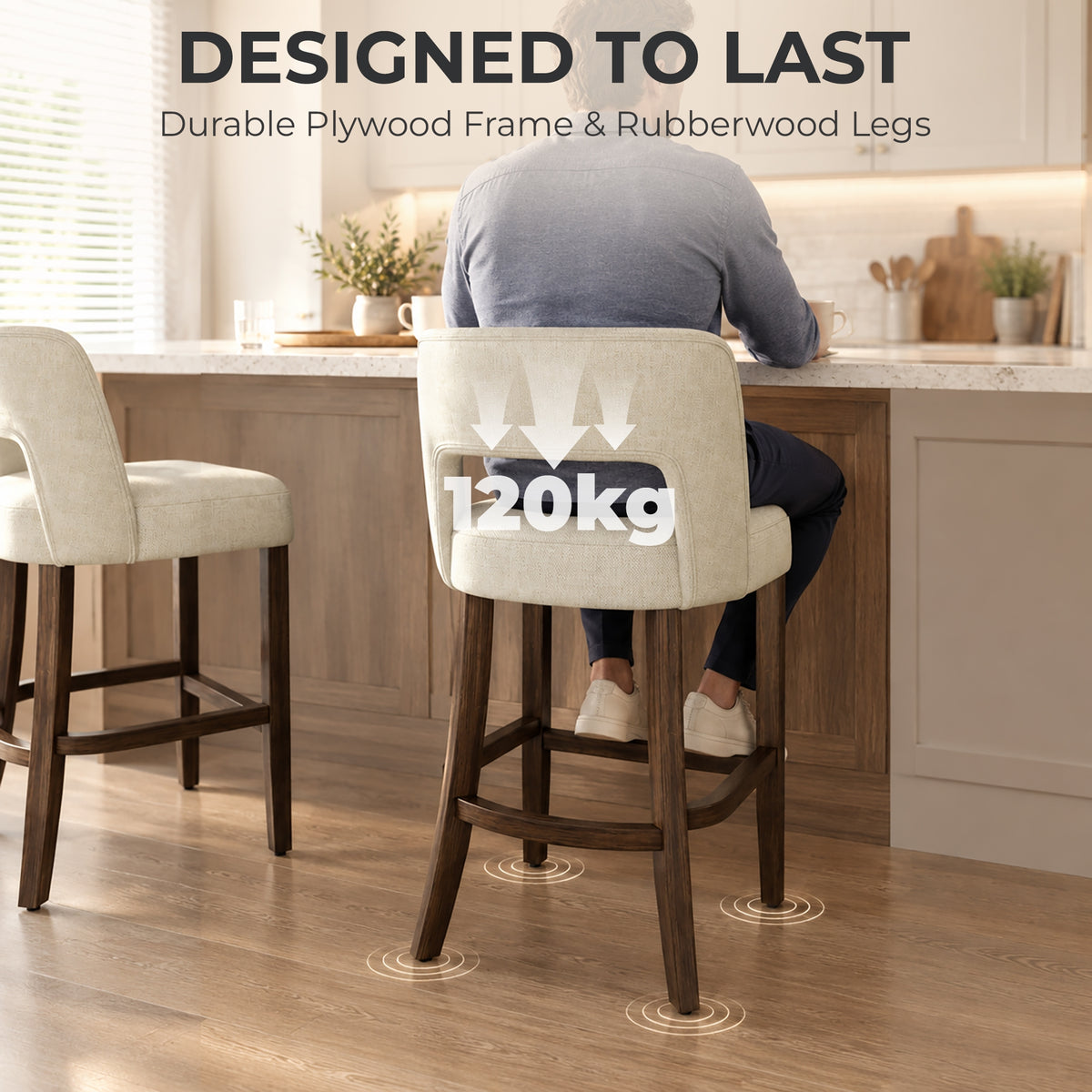 HOMCOM Bar Stools Set of 2, Counter Height Bar Stools with Curved Backrest, for Kitchen Island, Dining Room, Living Room, Beige