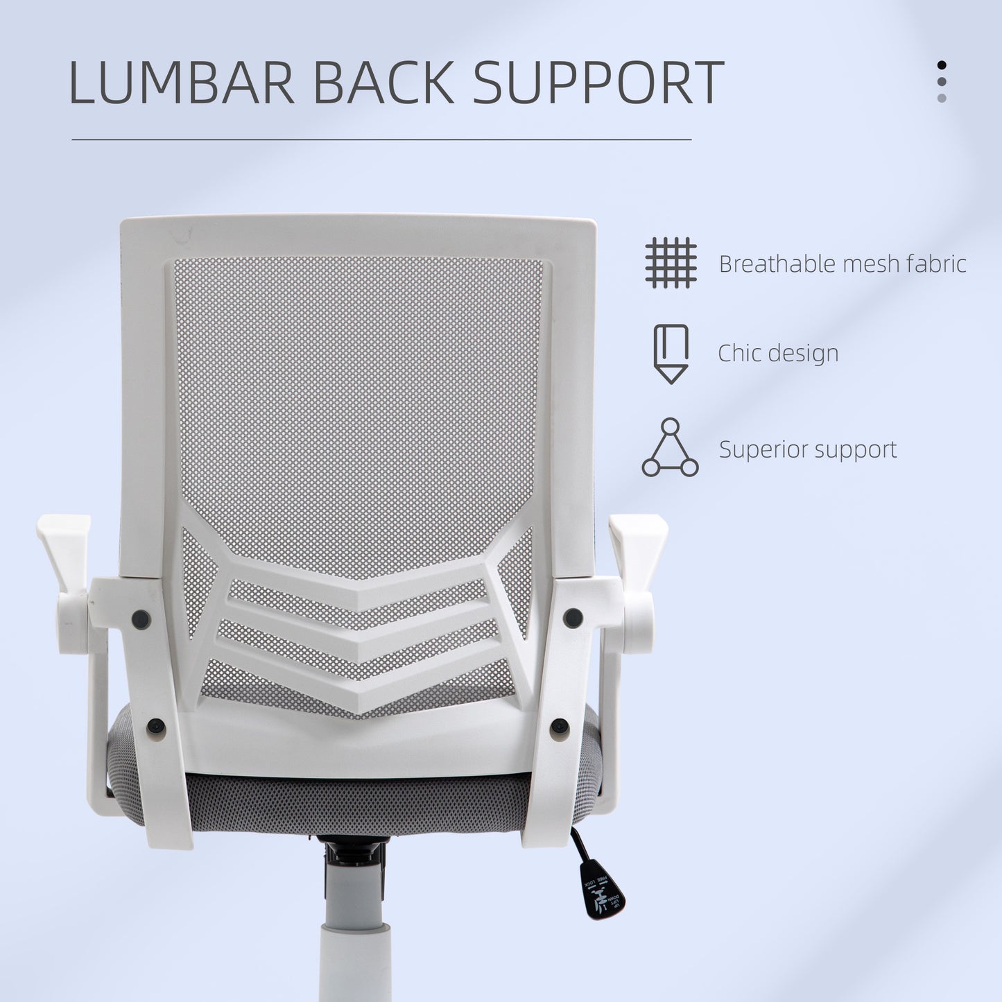 Vinsetto Mesh Office Chair with Flip-up Armrest, Swivel Computer Chair with Lumbar Support, Adjustable Height, Tilt Function for Home/Office, Grey