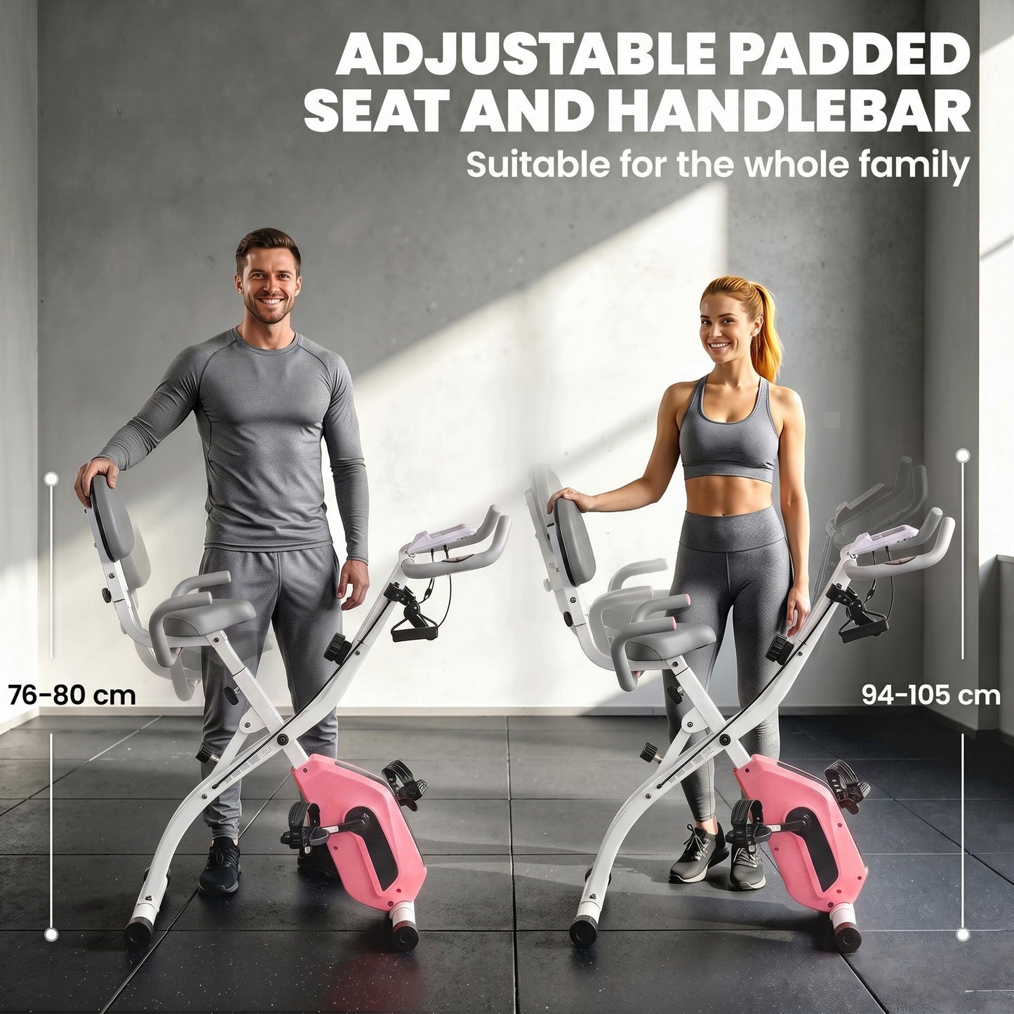 SPORTNOW 4-In-1 Folding Exercise Bike with Resistance Bands, Bluetooth App, 8-Level Magnetic Resistance, LCD Display, Pink