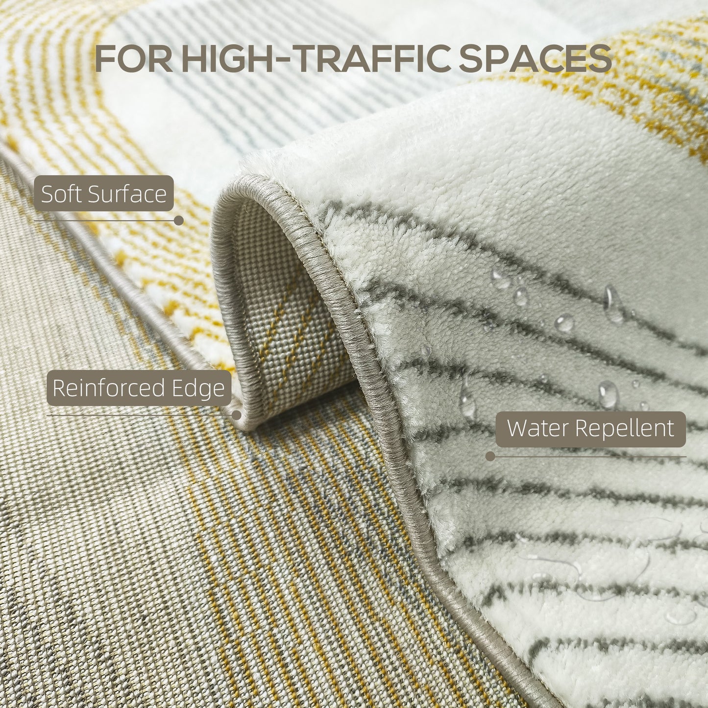 HOMCOM Modern Area Rug, Machine Washable Rug, Allergy-Friendly Floor Carpet for Living Room, Bedroom, Dining Room, Home Office, 170 x 120 cm, Cream White