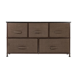 2-Tier Wide Closet Dresser, Nursery Dresser Tower With 5 Easy Pull Fabric Drawers And Metal Frame, Multi-Purpose Organizer Unit For Closets, Dorm Room, Living Room, Hallway - Brown
