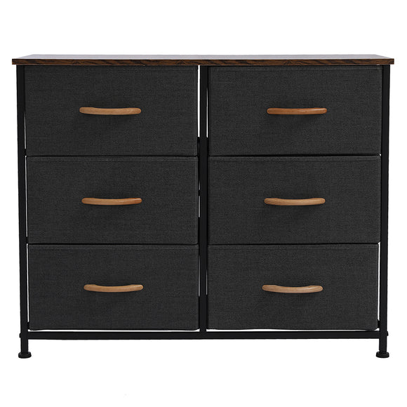 3-Tier Wide Dresser, Storage Unit with 6 Easy Pull Fabric Drawers, Metal Frame, and Wooden Tabletop, for Closet, Nursery, Hallway，Gray