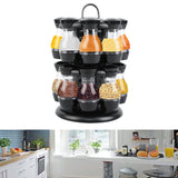 16 Jars Rotating Spice Rack Kitchen Seasoning Holder ABS Plastic Stand Rack