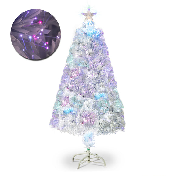 3ft Top With Stars Plastic Base PVC Material Optical Fiber Colorful And Color-Changing 85 Branches Christmas Tree White