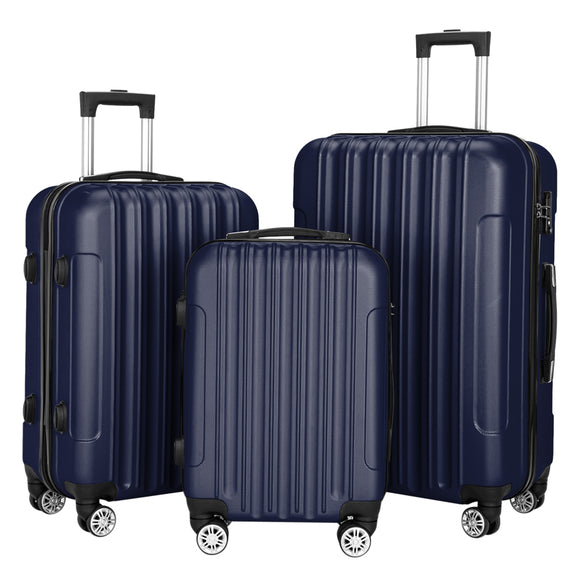Set of 3 Multifunctional Large Capacity Traveling Storage Suitcase Luggage Set - Navy Blue