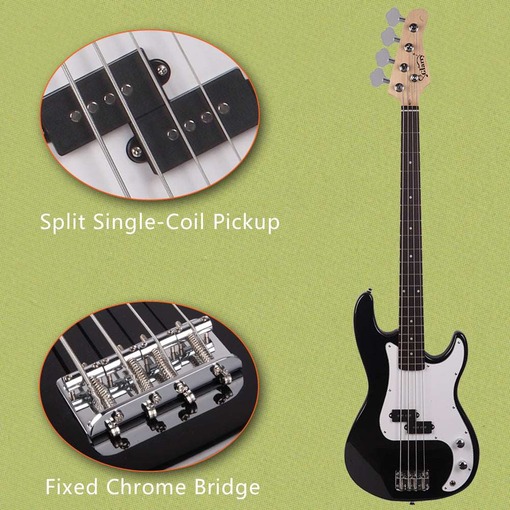 Glarry GP Electric Bass Guitar with Amp Bag Strap Tool - Black
