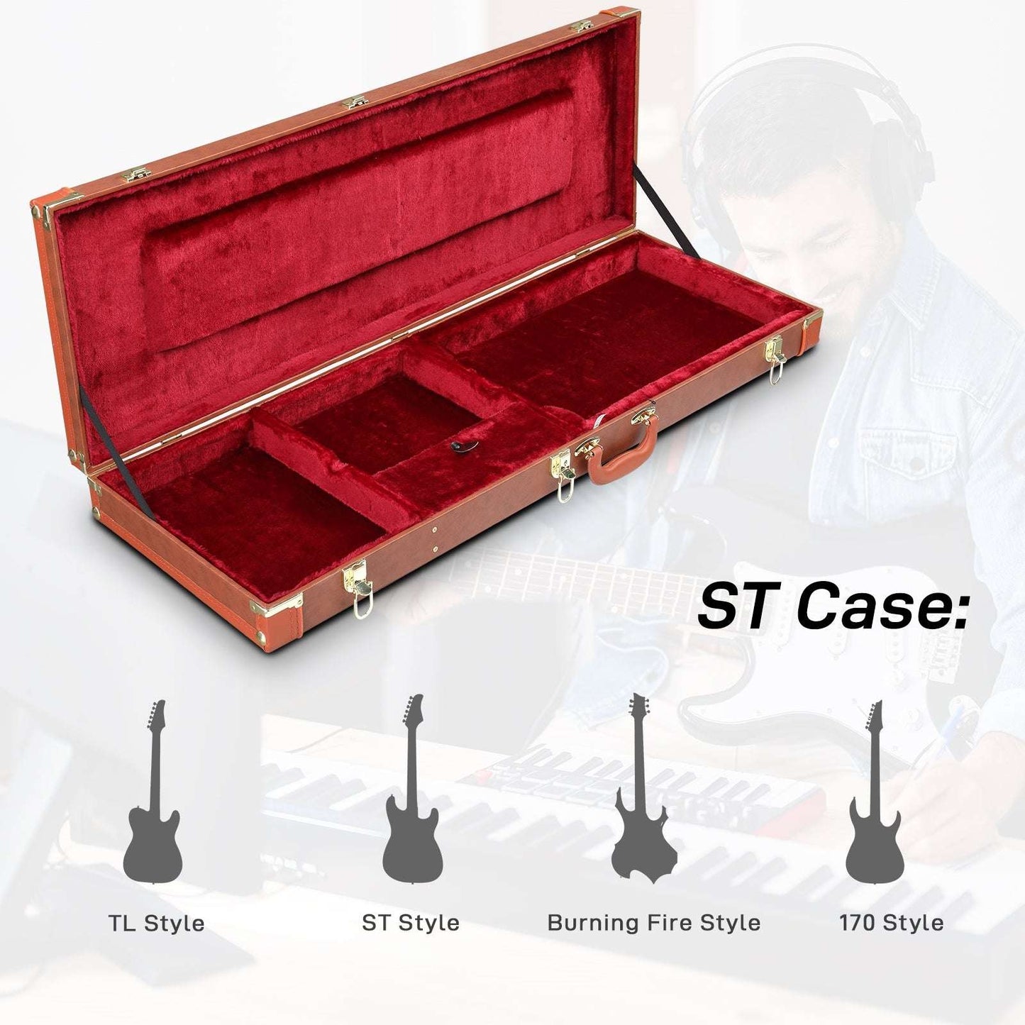 Electric Guitar Square PU Hard Case Fits ST TL Burning fire 170 Style Electric Guitar Brown
