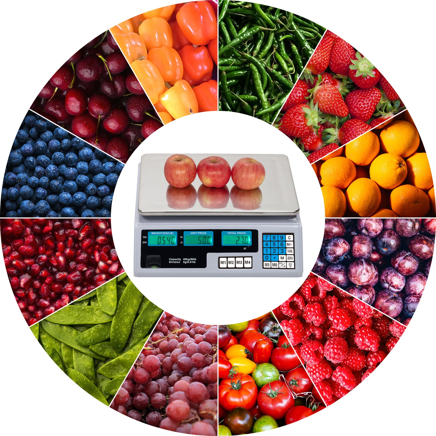 ACS-30 40kg/5g Digital Price Computing Scale for Vegetable UK Plug Silver & White