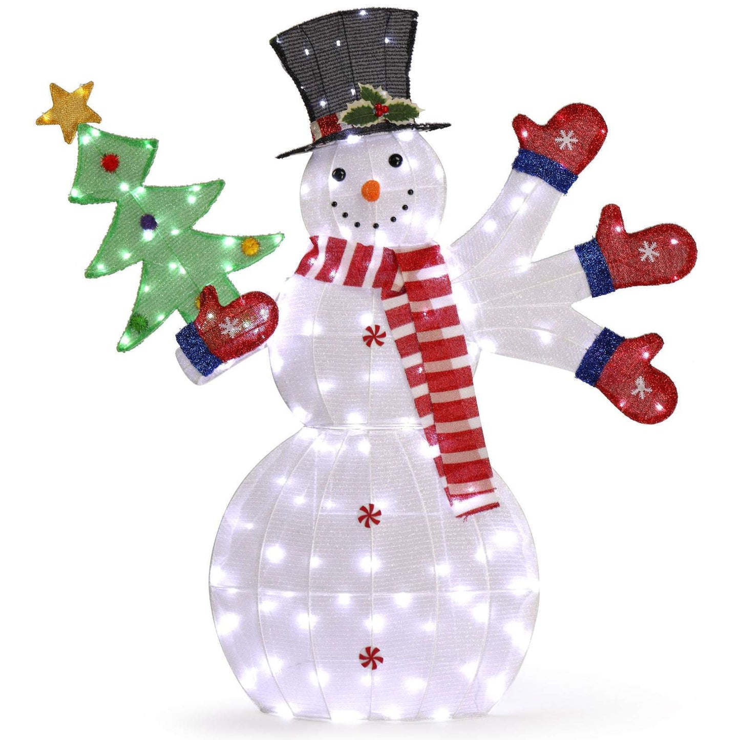 Lighted Snowman Christmas Yard Decorations, Pre-lit 2D Snowman Waving Hands with 170 LED Warm White Lights and Stakes for Xmas Outdoor Holiday Indoor Decor Lighted Holiday Displays