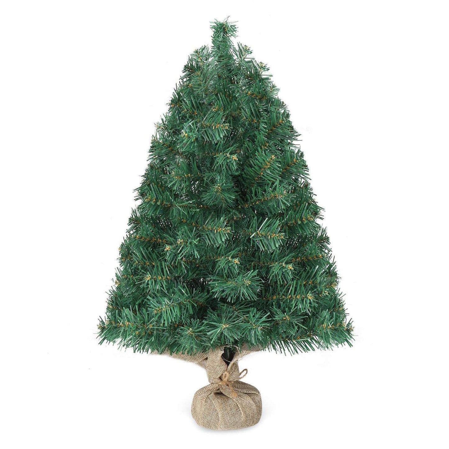24 in Pre-lit Artificial Mini Christmas Tree, Tabletop Small Xmas Pine Tree with Ornaments and 30 Warm Lights Battery Operated and Paper Wrapped Base for Home Office Store Holiday Deco, Green