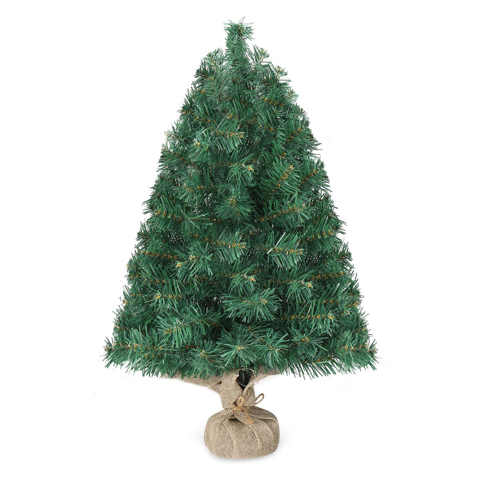 24 in Pre-lit Artificial Mini Christmas Tree, Tabletop Small Xmas Pine Tree with Ornaments and 30 Warm Lights Battery Operated and Paper Wrapped Base for Home Office Store Holiday Deco, Green