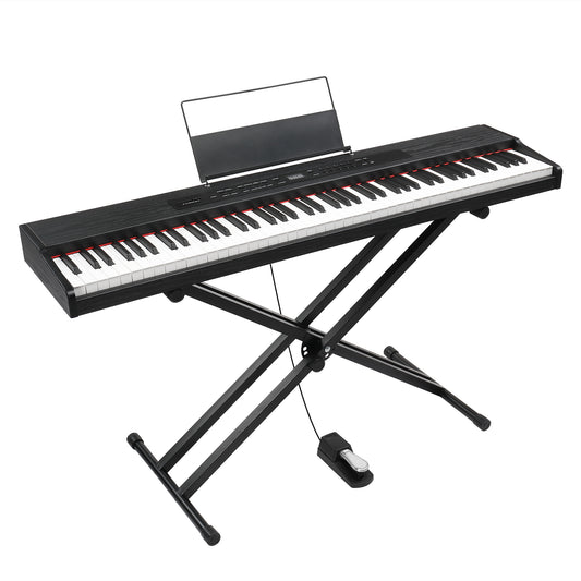 GPPD01-203 88 Key Semi-Weighted Standard Keyboards Digital Piano with Metal Stand, MIDI Bluetooth, Triple Pedals, Headphone and Other accessories for Piano beginner Black color