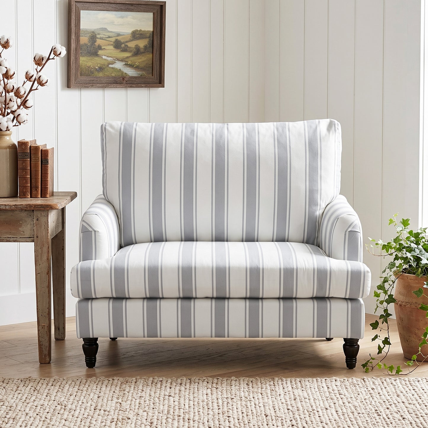 HOMCOM Velvet Single Sofa Armchair, Modern Accent Chair with Stripes, Turned Legs and Wide Seat, Grey