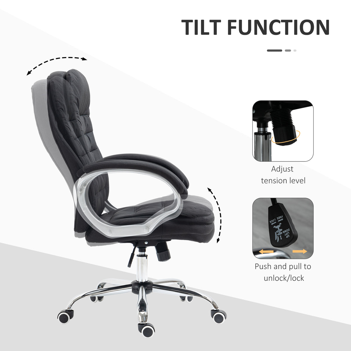 HOMCOM Office Chair Computer Chair Executive Office Chair with Height Adjustable, Comfortable Desk Chair for Home Office Fabric Black