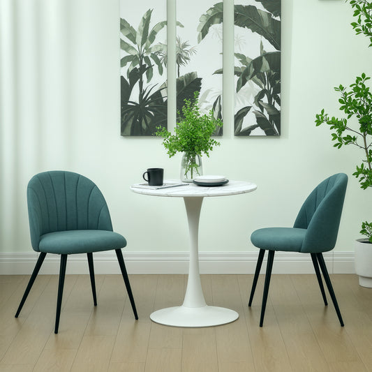 HOMCOM Dining Chairs Set of 2, Modern Upholstered Kitchen Chairs with Metal Legs, Shell Backrest and Padded Seat for Dining Room, Bedroom, Living Room, Vanity, Green