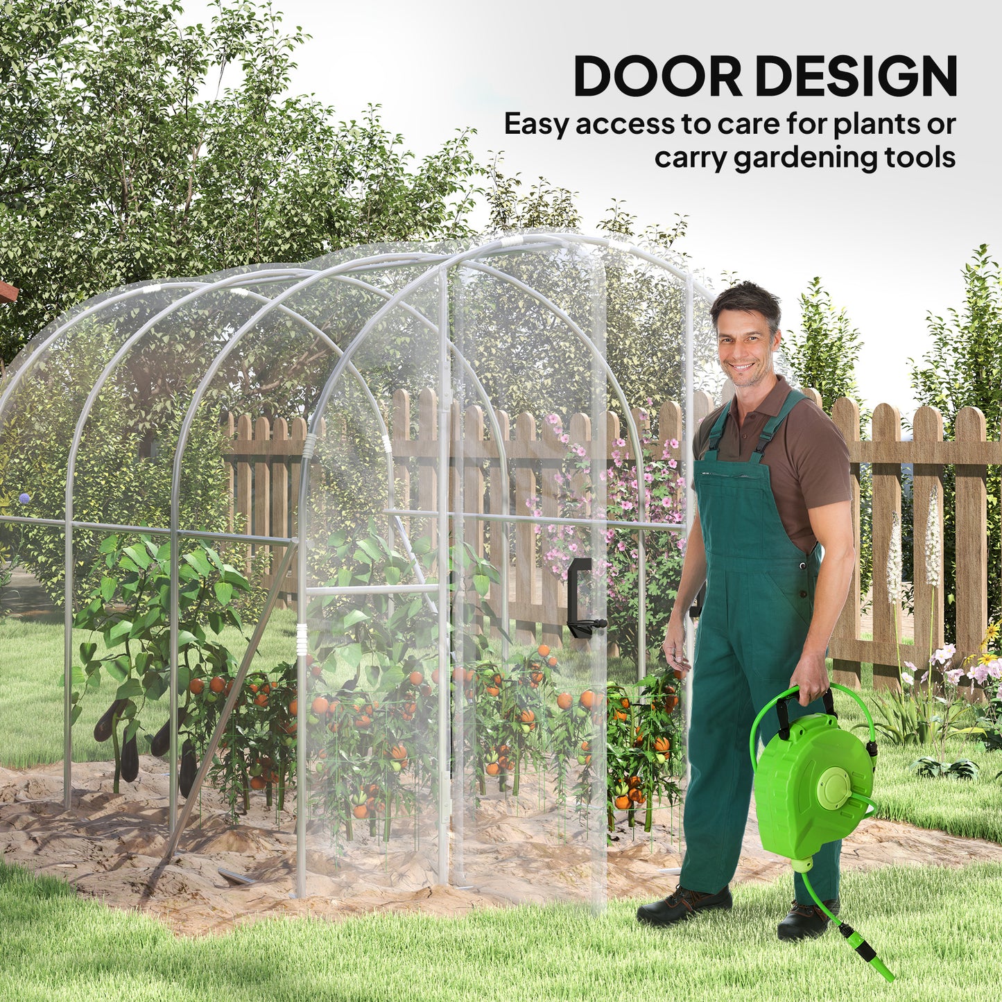 Outsunny Polytunnel Greenhouse Walk-in Grow House with PE Cover, Door and Galvanised Steel Frame, 3 x 2 x 2m, Clear