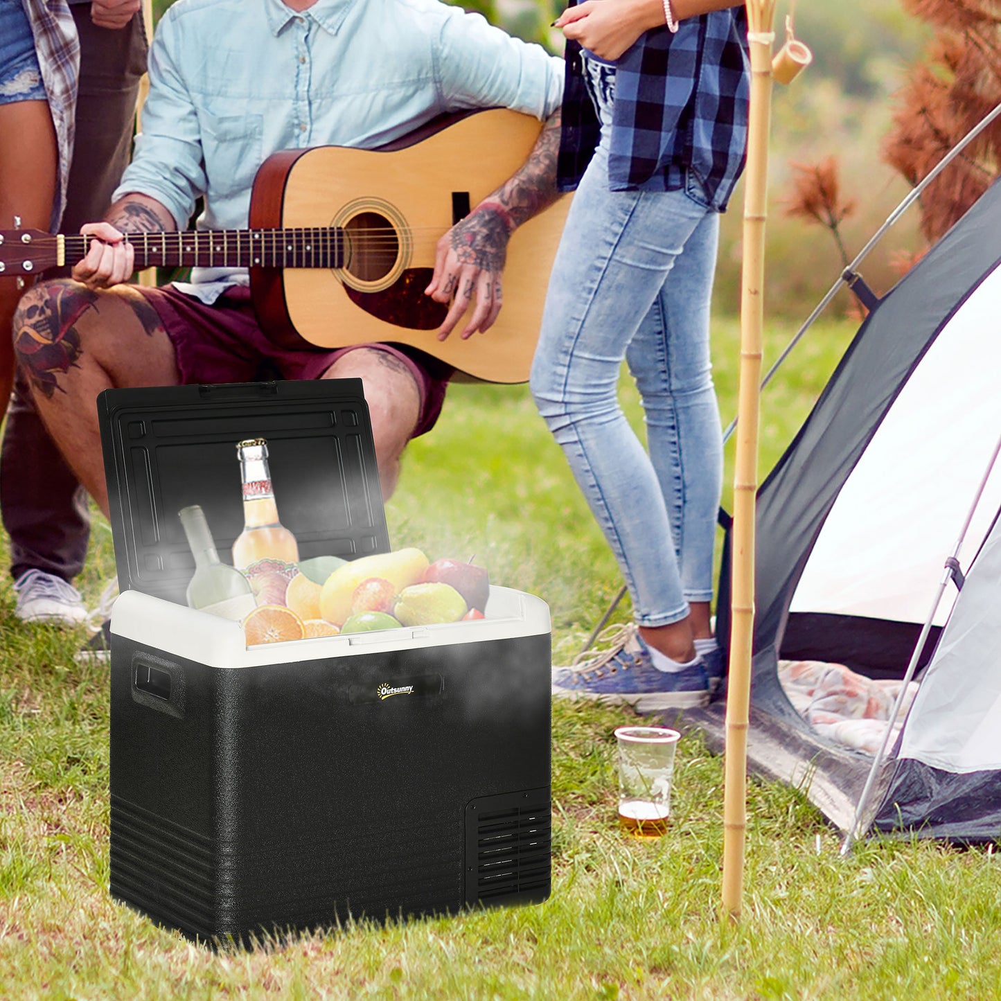 Outsunny 50L Car Refrigerator, Portable Compressor Car Fridge Freezer, Electric Cooler Box with 12/24V DC and 110-240V AC for Camping, Driving, Picnic, Down to -20â„ƒ