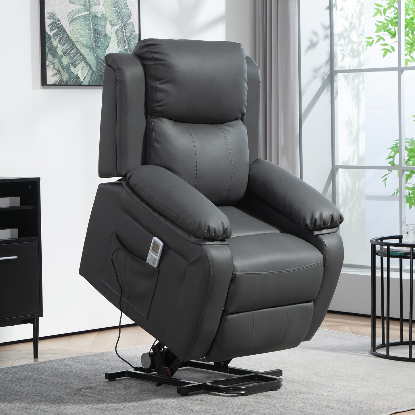HOMCOM Riser and Recliner Chair with Vibration Massage, PU Leather Power Lift Chair for Elderly, Dark Grey