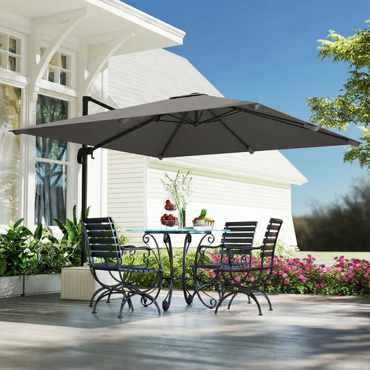 Outsunny 3 x 3 m Cantilever Parasol, Square Patio Umbrella with Crank Handle, Cross Base, Tilt, 360Â° Rotation, Dark Grey