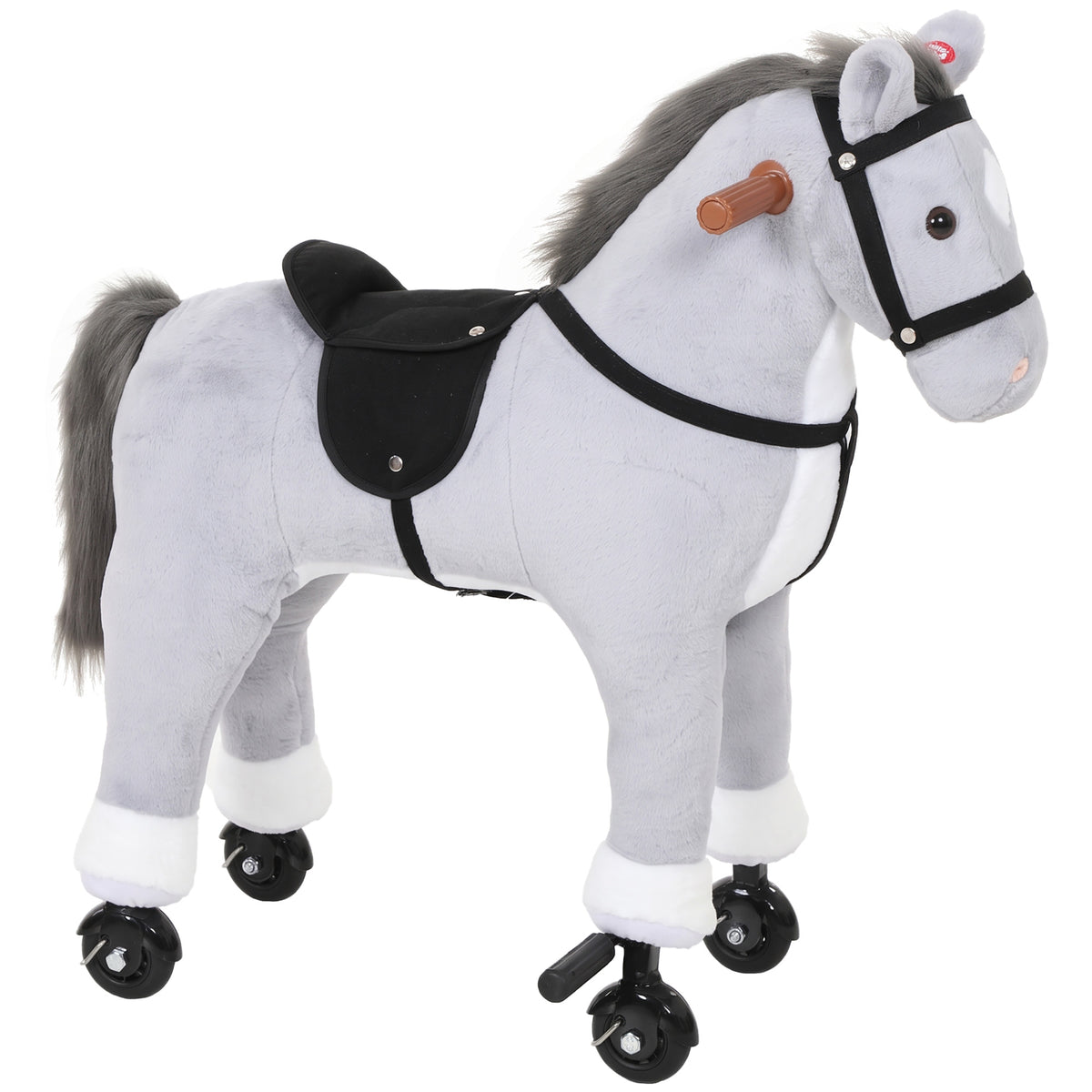 AIYAPLAY Rocking Horse, Plush Ride On Horse with Hoof Sounds, Music, Rolling Wheels and Pedal for 3-7 Years, Up to 50kg, Grey Default Title