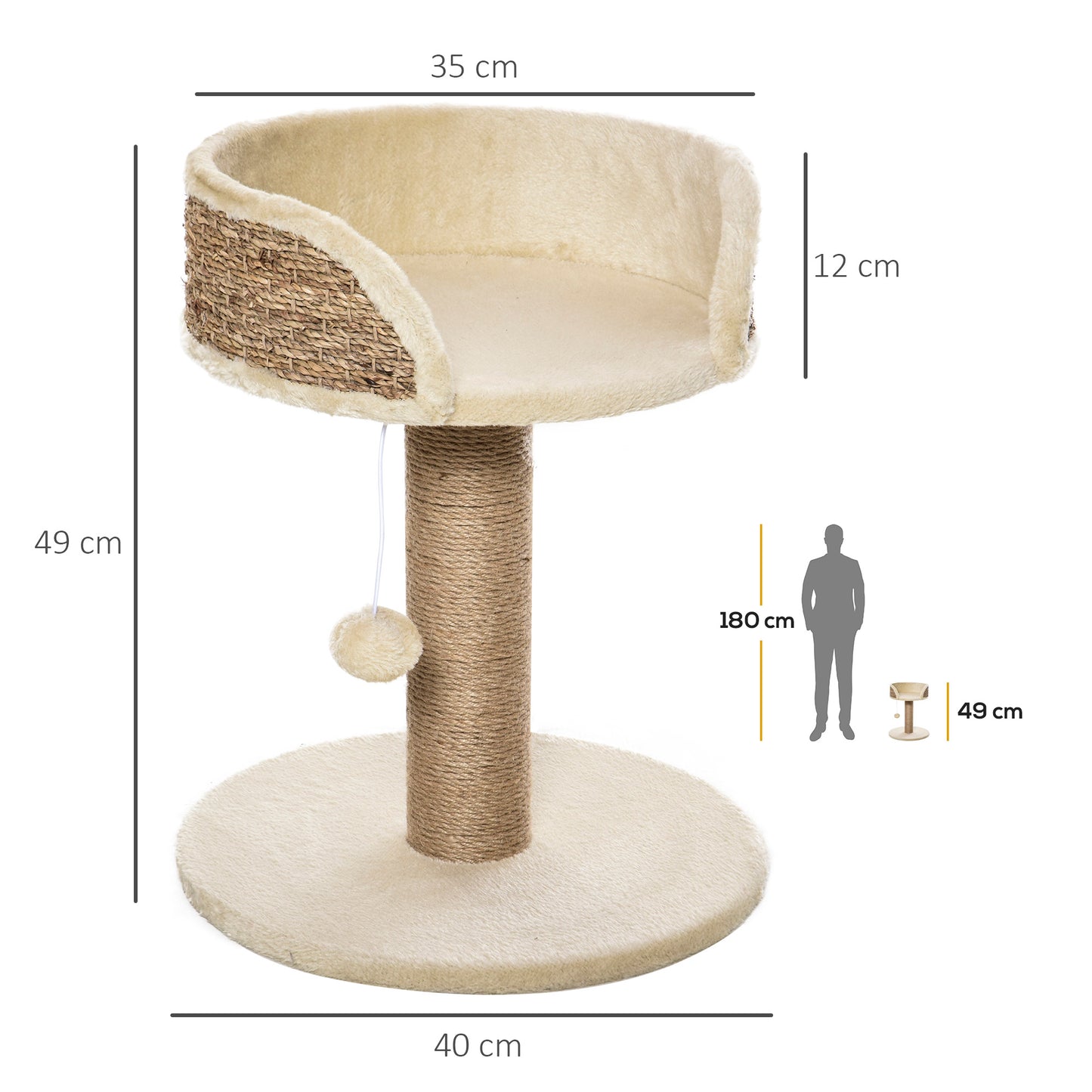 PawHut Cat Tree Cat Scratching Post for Indoor Cats Kitten Play Tower Activity Centre Climbing Stand with Dangling Ball Beige