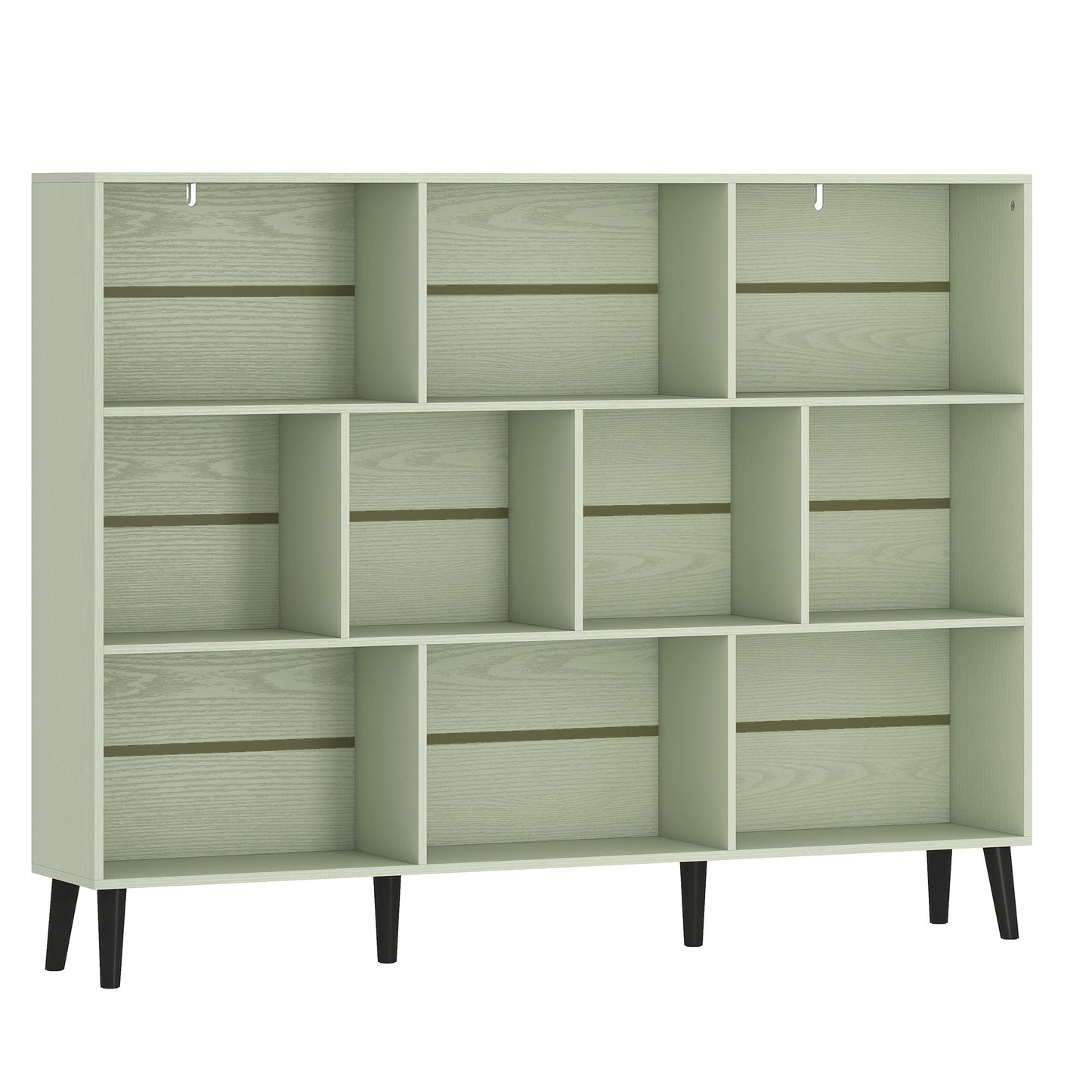 HOMCOM 10-Cube Bookcase, 3-Tier Book Shelf with Solid Wood Legs, 140 cm Modern Bookshelf with Anti-Tip Kit, Light Green