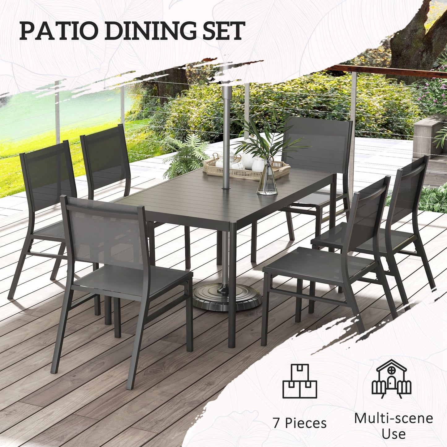 Outsunny Seven-Piece Steel Dining Set, with Aluminium-Top Table