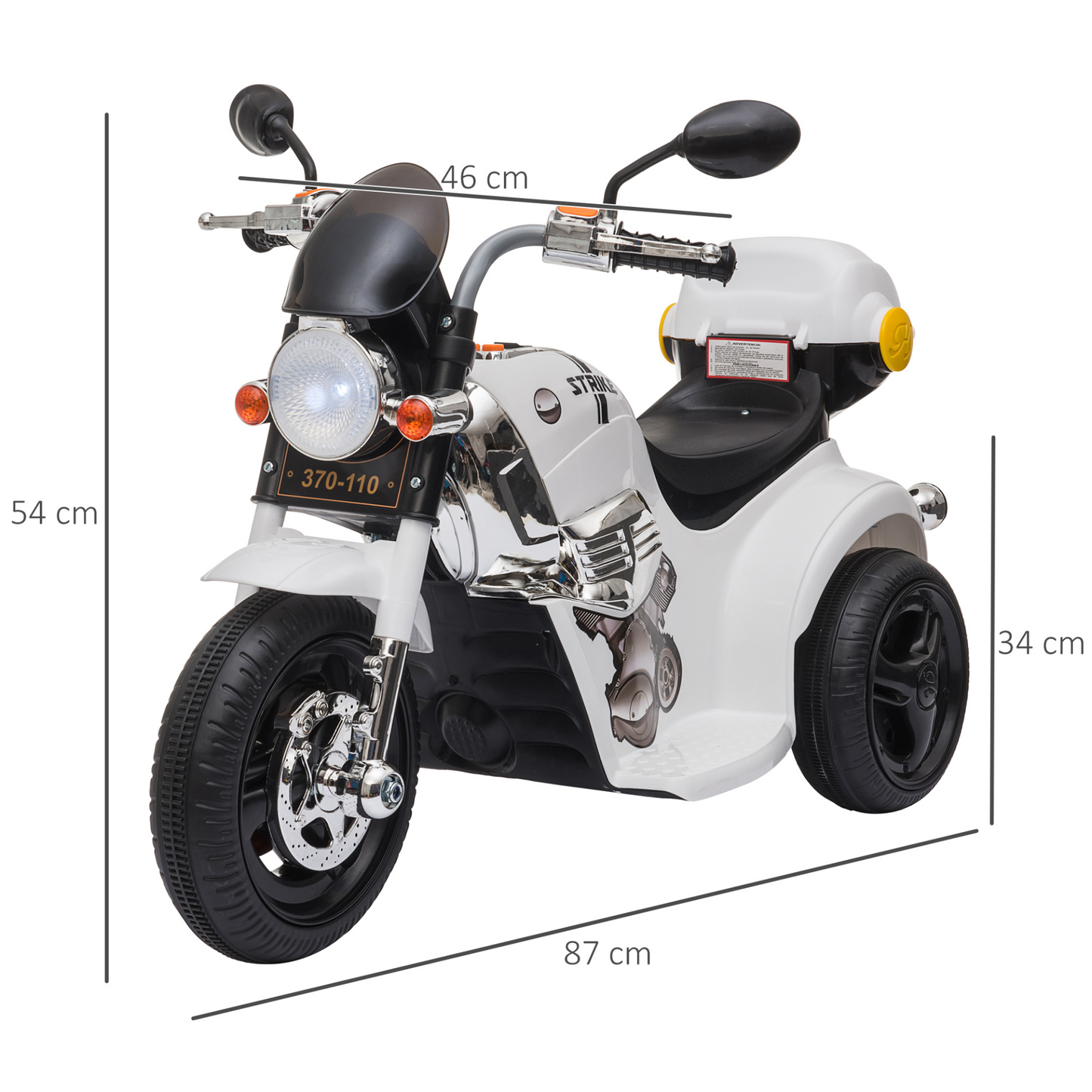 6V Electric Ride On Motorcycle Vehicle w/ Lights Music Horn Storage Box 3 Wheel Outdoor Play Toy for 18 - 36 Months White