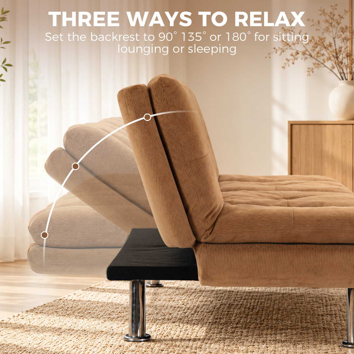 HOMCOM Convertible Sofa Bed, 3 Seater Futon Sofa with Adjustable Backrest, Wide Seat for Living Room, Small Space, Brown