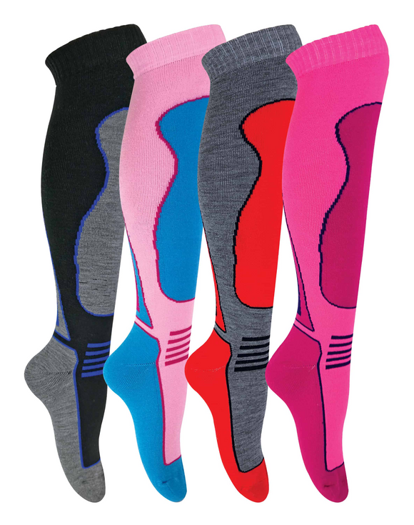 4 Pairs Ladies Knee High Wool Blend Ski Socks