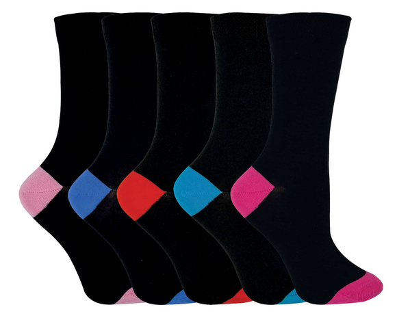 Ladies Soft Top Coloured Heel & Toe Cotton Socks