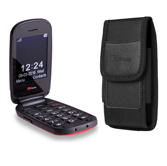 Bundle offer for TTfone Lunar TT750 Red Flip Big Button Senior Mobile with Nylon Holster Case (TTCB4), Giff Gaff SIM Network