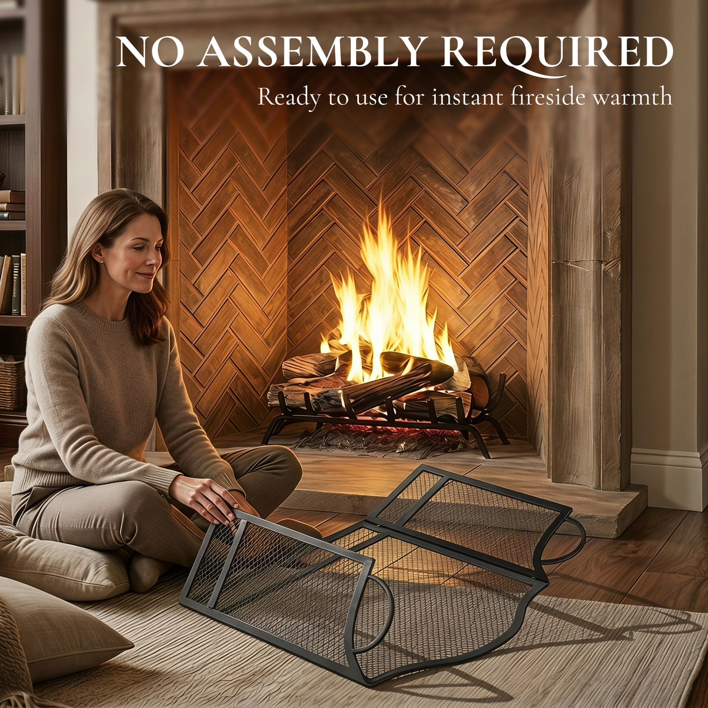 HOMCOM Floral 3-Panel Folding Fireplace Screen for Hearth Protection, Heat-Resistant Metal Fire Spark Guard, Black