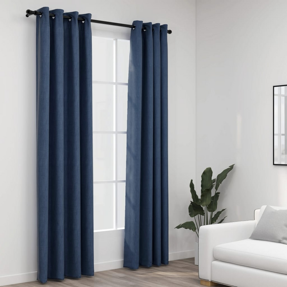 vidaXL Linen-Look Blackout Curtains with Grommets 2 pcs Blue 140x225cm