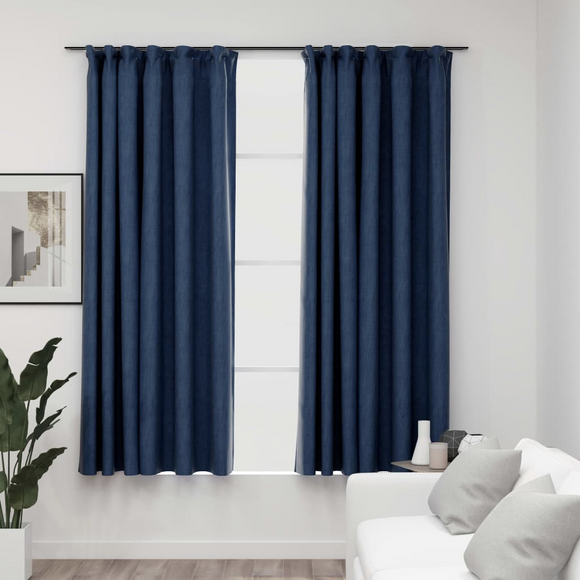 vidaXL Linen-Look Blackout Curtains with Hooks 2 pcs Blue 140x175 cm